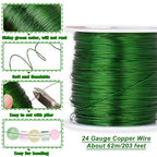 203 Feet Tarnish Resistant Copper Wires 24 Gauge/0.5mm Jewelry Craft Wires Beading Wire for Jewelry Making, Wire Wrapping and Crafting (Green) - color: Green, size: 24 Gauge