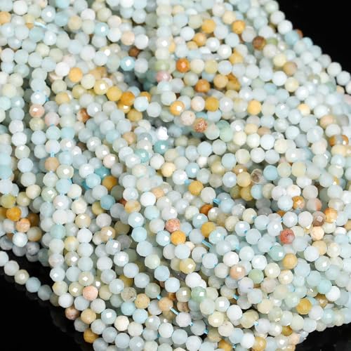 120pcs 3mm Natural Amazonite Gemstone Beads Faceted Round Loose Stone Beads for Jewelry Making - color: Amazonite, size: 2.8-3.3mm