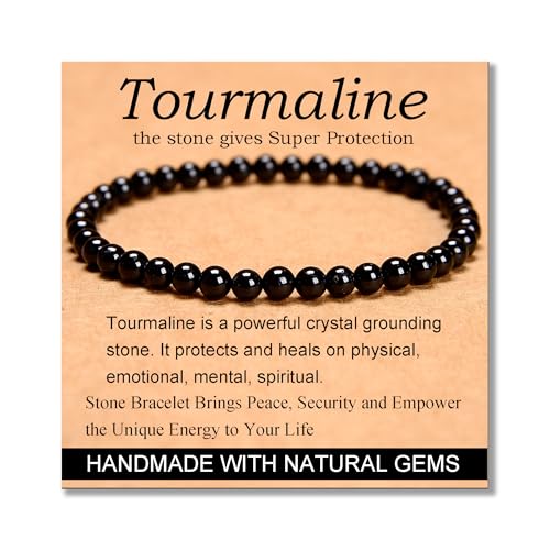MASSIVE BEADS Handmade Yoga Stretch Elastic Bracelet Natural Stone Crystal Healing Power Energy Gifts for Unisex Adult 4mm 6mm 8mm 10mm - color: Black Tourmaline(Super Protection), size: 4mm