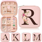 Inngeroo Small Travel Jewelry Case for Girls Women, Travel Jewelry Box Organizer Personalized Pink Gifts for Wife Mom, Gift for Friend Sister Grandma Aunt, Initial R - style: R