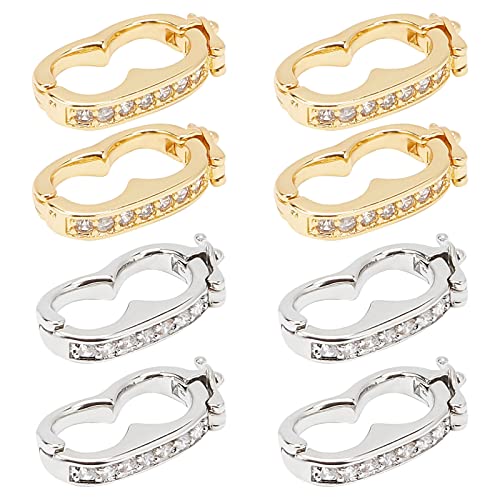 CHGCRAFT 8Pcs 2 Colors Brass Enhancer Shortener Clasps Interchangeable Bail Clasp Peanut Pearl Click Clasp Connector with Rhinestone for 0.39 inch(10mm) Pearl Gemstone Bead Necklace Jewelry Making - color: 8Pcs 2 Colors Brass Enhancer Shortener Clasps