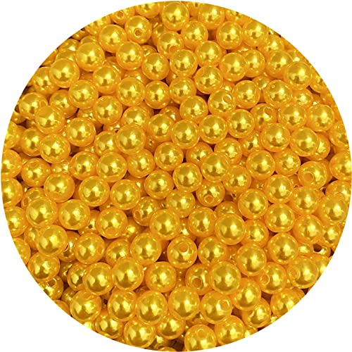 400pcs 8mm Pearl Beads Satin Luste Round Loose Plastic Pearl Craft Beads for Jewelry Making Earring Bracelet Necklace Key Chains Sewing Crafts Decoration (Gold Yellow) - color: Gold Yellow, size: 8mm