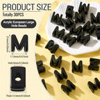30Pcs Large Hole Letter Beads Black Acrylic European Beads 3D Letters M Chunky Bead Initial Alphabet Bead for Key Chains Bracelets Necklace DIY Craft Bag Charm Kit Arts Projects - color: Black-M