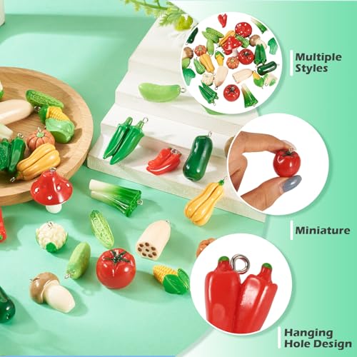 Craftdady Fruit Dangle Charms Pendants Cute Resin Food Pendants Apple Orange Pineapple Strawberry Pendants Lovely Vegetable Mushroom Charms for DIY Craft Earring Bracelet Necklace Jewelry Making - color: Mixed Color Vegetable
