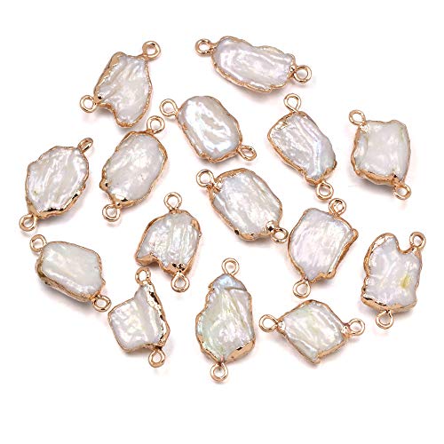 Pearl Connectors,5 Pcs Natural Freshwater Pearl Links Pendant Connectors with Golden Edge Wrapped Iron Findings Connectors Charms for Jewelry Making DIY Handmade Accessories - color: 9X20-10X22 mm