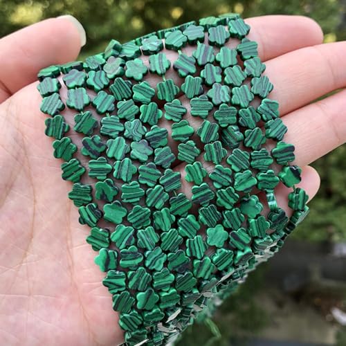 Songxi 60pcs 6mm Green Peacock Plum Blossom Natural Stone Beads for Jewelry Making, Smooth Loose Flower Shape Gemstone Beads for Bracelets Necklace Earrings Making Supplies ﻿ - color: Green Peacock