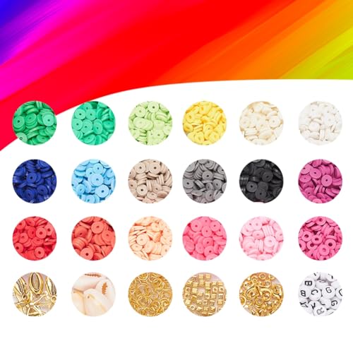 2938 Pcs Clay Beads Bracelet Making Kit, Flat Preppy Beads for Friendship Bracelets, Polymer Clay Bead with Charms for Jewelry Making - color: Clay Beads Kit (1 Box with Accessories)-about 2938pcs