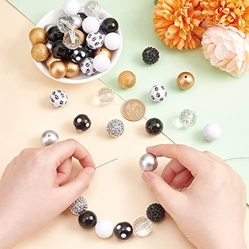PH PandaHall 50pcs 20mm Acrylic Beads Bubblegum Beads Black Gold Chunk Pen Beads Focal Beads Large Loose Beads for Pen Wedding Christmas Garland Jewelry Bracelet Necklace Pen Bag Chain Making - color: Black Gold