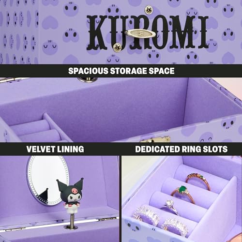 Hello Kitty Sanrio Kuromi Musical Jewelry Box for Girls Teens Women Kawaii Wind Up Music Box Jewelry Organizer Ring Holder Gifts for Women (Purple Kuromi) - style: Purple Kuromi