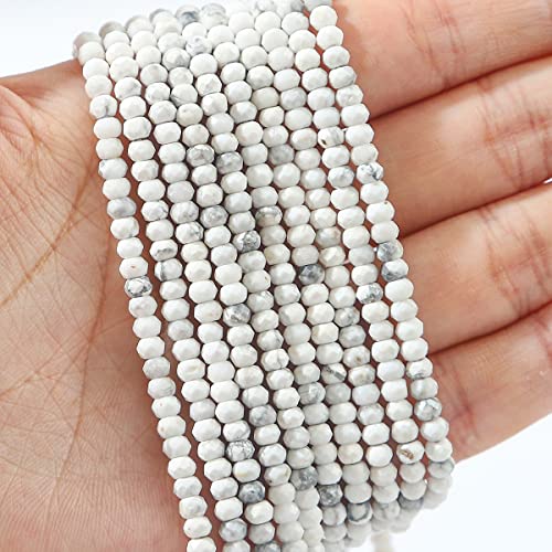 BEADIA Natural White Howlite Beads 4x2mm 120pcs Faceted Rondelle Loose Semi Gemstone Beads for Jewelry Making Design - color: White Howlite