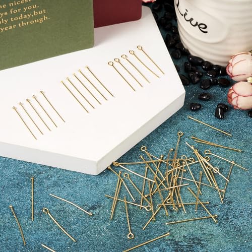 Craftdady 300Pcs 18K Gold Brass Eye Pins Flat & Ball Head Pins 30mm Golden Jewelry Pins Set Small Open Eye Metal Pins Needles for Crafts DIY Earring Pendants Jewelry Making Findings - color: 18K Gold, Mixed Pins