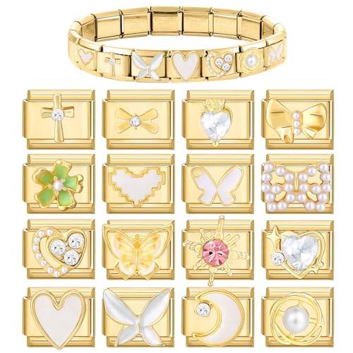Italian Charms Bracelet Sets with 1Pcs Starter Brascelet 9Pcs Charms 9mm Italian Modular Charm Bracelet DIY Module Jewelry Gifts - color: B-Starter Bracelet Set-GoldSilver