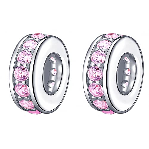 925 Sterling Silver Spacer Charm Bead with Clear CZ for Pandora Charms Bracelets - color: 2PCS Pink