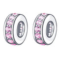 925 Sterling Silver Spacer Charm Bead with Clear CZ for Pandora Charms Bracelets - color: 2PCS Pink