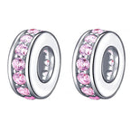 925 Sterling Silver Spacer Charm Bead with Clear CZ for Pandora Charms Bracelets - color: 2PCS Pink
