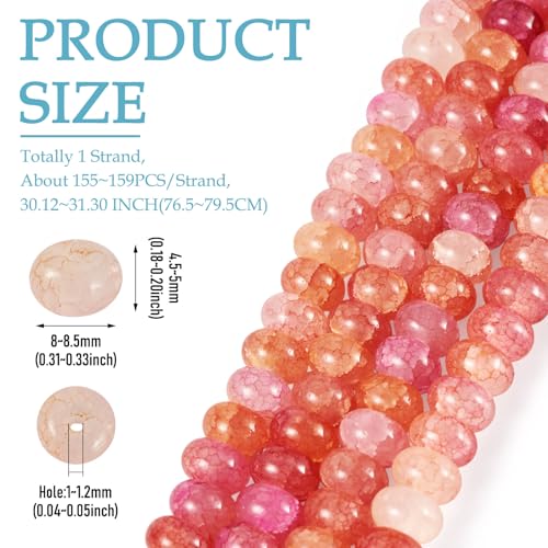 About 155~159pcs/strand Rondelle Glass Beads Imitation Gemstones Loose Spacer Beads for Jewelry Making Bracelet Necklace Earring DIY Crafts, 8x5mm, Hot Pink - color: Hot Pink