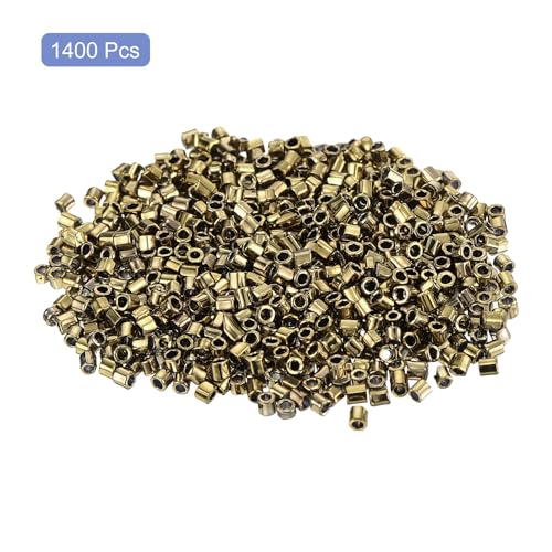 uxcell 1400Pcs Glass Bugle Beads, 1.5x1.5mm Tube Mini Loose Glass Seed Spacer Bead for DIY Earrings Necklaces Bracelets Jewelry Making (Electroplating Bronze) - color: Electroplating Bronze, size: 1.5x1.5mm