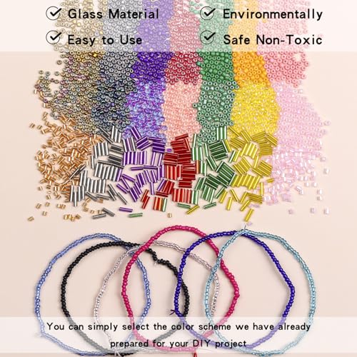 SONGIN 62,300pcs Seed Beads kit with Bugle Beads, 7 Boxes Assorted Glass Bead Set for Jewelry Making, Featuring 2mm Seed & Long Short Tube Bead for DIY Bracelets, Necklaces, and Crafts
