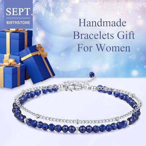 Peridot Stand Silver Gold Bracelets, Handmade Birthstone Stack Bracelet Crystal Gemstones Bead Chain Gift for Women, 8" - color: Silver-09-Blue Spinel
