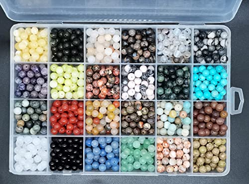 1200pcs 6mm Natural Round Stone Beads Real Gemstone Beading Loose Gemstone Hole Size 1mm DIY Smooth Beads for Bracelet Necklace Earrings Jewelry Making,Box Packed(24 Material -A,6mm) - color: 24 material -A,6mm, size: 6mm