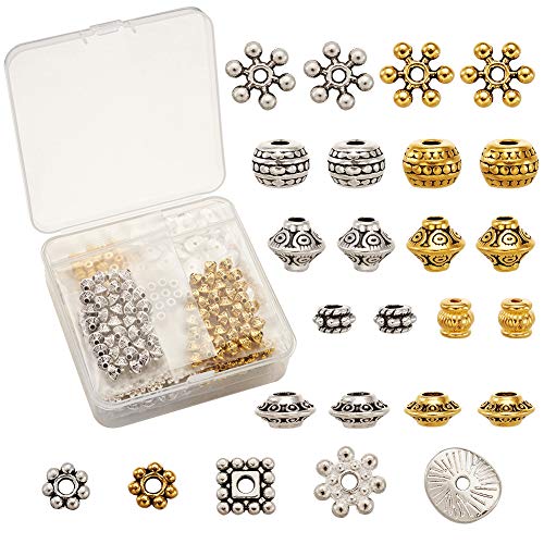 Craftdady 600pcs 10 Styles Tibetan Spacer Beads Mixed Colors Alloy Metal Connector Charms for Bracelet Necklace Jewelry Making Supplies Hole:1-2mm - color: 10 Styles, 600Pcs, Mixed Colors