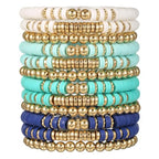 12pcs Friendship Bracelets Beaded Bracelets Heishi Bracelet Cute Bracelets Stack Vinyl Clay Disc Bead Surfer Stretch Summer Beach Bracelets For Women Preppy Bracelets - color: B-color 5