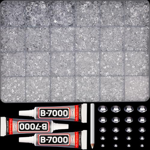 33000Pcs Clear Transparent Resin Rhinestones for Bedazzling, 2-6mm Mixed Sizes Clear Flatback Bedazzle Gems with B7000 Glue, Bedazzler Kit for Crafts Crafting Books Tumblers and More - color: Transparent 2-6mm, size: Large Pack + 3Pcs Glue