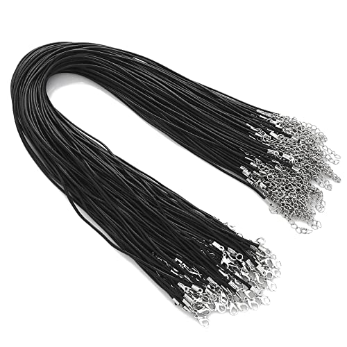 100 Pcs Waxed Necklace Cord with Clasp Bulk Necklace String Bracelet Rope Cords for Jewelry Making Pendants DIY Supplies (Black, 18 Inches) - style: Black