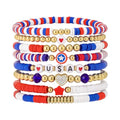 Emibele Colorful Stretch Bracelet Stack Boho Beaded Bracelet Set Heishi Surfer Bracelet Stackable Y2K Trendy Jewelry Friendship Multiple Set Women Fans - style: Red & Blue & White 8PCS