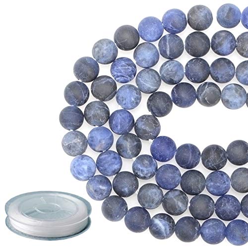 8mm Natural Matte Blue Sodalite Round Gemstone Frosted 100Pcs Loose Beads for Jewelry Making Bracelet with Stretch Beading Cord LPBeads - color: Unpolished Blue Sodalite, size: 8mm
