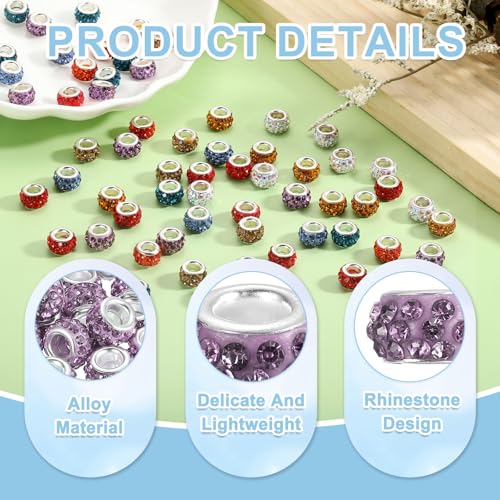 uxcell 50Pcs European Large Hole Beads, Rhinestone Craft Bead Crystal Charm Spacer Beads for Pens Bracelet Making Necklace DIY Craft, Purple - color: Purple