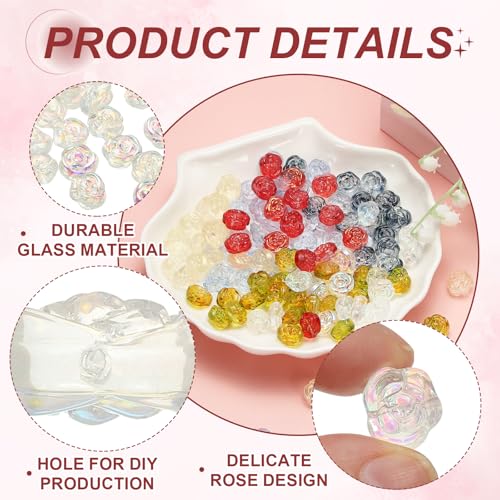 uxcell 50 Pcs Rose Beads, 0.55" Glass Flower Rose Charm Carved Loose Spacer Crystal Craft Beads for DIY Jewelry Making Bracelet Beading Projects Supplies, White - color: White