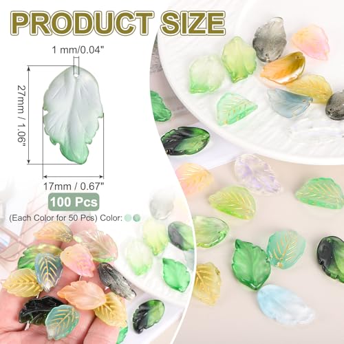 PATIKIL Glass Leaf Beads, 100Pcs Cute Crystal Leaf Charms, Translucent Czech Spacer Beads for DIY Jewelry Making Bracelets Necklace Wind Chimes Suncatchers, Grass Green/Clear Green - color: Grass Green/Clear Green
