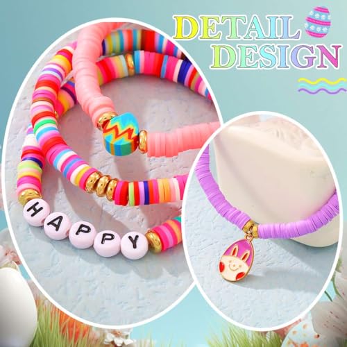 JEWEKY Easter Heishi Bracelets Gold Beaded Polymer Clay Bunny Pendant Bracelet Jewelry Accessories - color: A-Easter