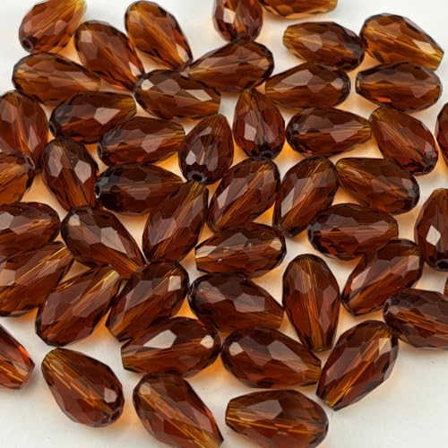 200pcs 3x5mm Teardrop Crystal Glass Beads for Jewelry Making, Faceted Vertical Hole Teardrop Glass Spacer Beads for Wind Chimes Bracelet Earring Necklace DIY Craft(Dark Amber) - color: Dark Amber, size: 3x5mm