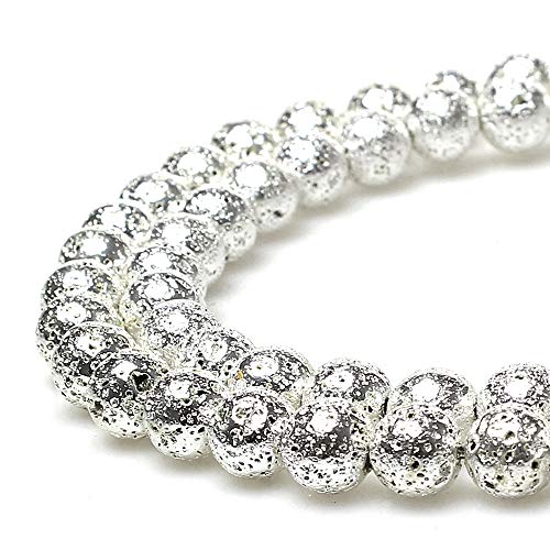 MJDCB Electroplate Silver Natural Volcanic Lava Stone Round Loose Stone Beads DIY for Jewelry Bracelet Making (10mm) - color: Electroplate Silver Lava, size: 10mm