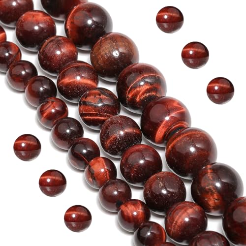Natural Tiger Eye Beads, 90Pcs 4MM Onyx Agate Color Enhance Round Loose Beads Bulk, DIY Charm Smooth Gemstone Beads for Jewelry Making(6mm 8mm 10mm 12mm Beads) - color: Red Tiger Eye Beads, size: 4MM