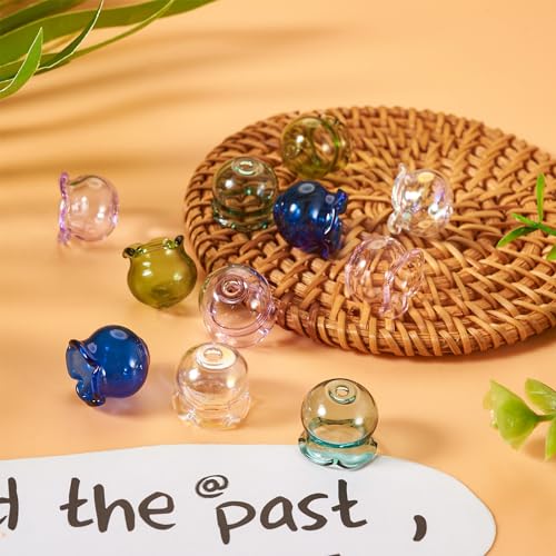 FASHEWELRY 12Pcs Glass Jellyfish Beads Flower Bead Cap 15x16mm Clear Wind Bell Flower Beads 6 Colors Glass Fishing Bead for Wind Chimes Craft Tassel Jewelry Making Keychain Ornament - color: Bell Flower Beads, 15x16mm