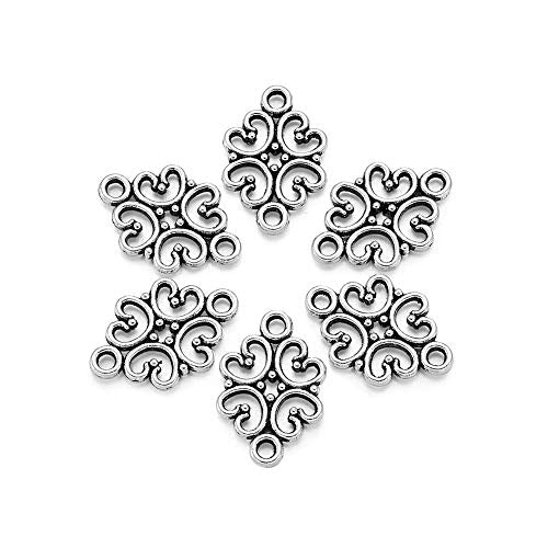 Beadthoven Bracelet Jewelry Connectors Charms Links for Jewelry Making, Antique Silver Metal Filigree Charms Golden Cubic Zirconia Charms Pendants Connectors for Earrings Bracelet DIY Findings - color: Flower-Antique Silver