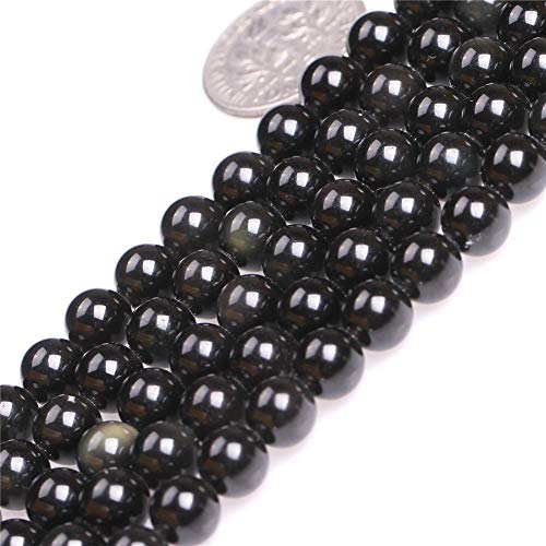 4mm Natural Black Obsidian Beads Round Gemstone Loose Beads for Jewelry Making (90-95pcs/strand) - color: Black Obsidian, size: 4mm
