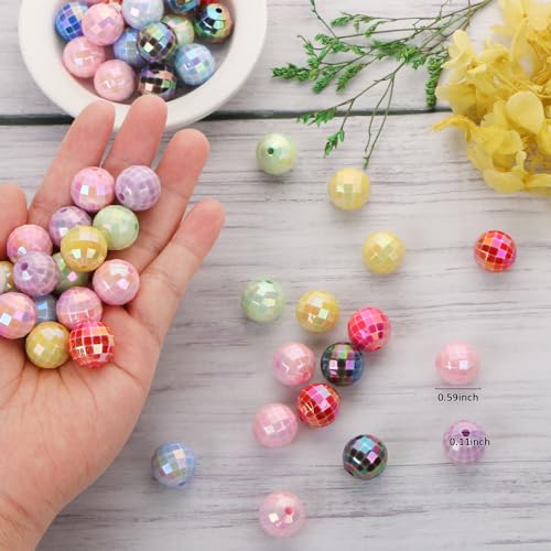 50PCS 16mm Acrylic Beads Colorful Disco Ball Beads Ab Color Bead for Jewelry Making Bracelet Necklace Earrings 70s 80s Costume Accessories