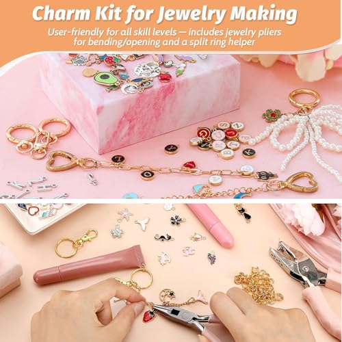 XUHAO7 DIY Jewelry Making Kit - 313-Piece All-in-One Craft Set with Pendants, Pearl Beads, Chains, Pliers, Storage Box & Bracelets, Keychains - Free 5 Velvet Drawstring Pouches - size: 313pcs