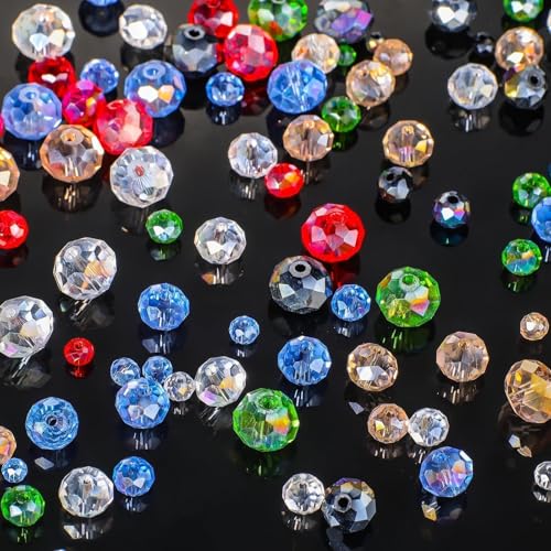 Song Xi 1250PCS AB White Crystal Beads for Jewelry Making, Rondelle Glass Beads for Bracelets Necklace, Earring, Pendants and Making Supplies, Bulk, Arts and Crafts, Sparkling (3/4/6/8/10mm) - color: AB White