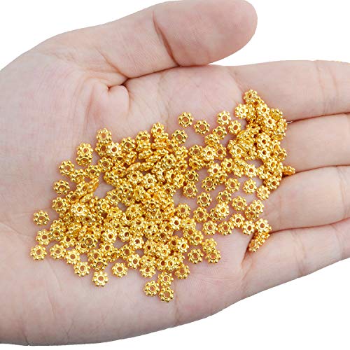 BronaGrand 500pcs Metal Daisy Spacer Beads 4mm for DIY Jewelry Making (Gold) - color: Gold