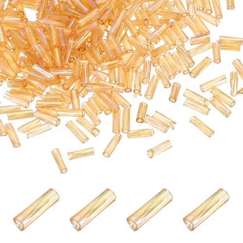 uxcell 1500Pcs Glass Bugle Seed Beads, 6x2mm Mini Long Tube Seed Beads Tube Loose Glass Seed Spacer Bead for DIY Earring Bracelets Necklace Jewelry Making, Iridescent Light Gold - color: Iridescent Light Gold