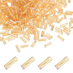 uxcell 1500Pcs Glass Bugle Seed Beads, 6x2mm Mini Long Tube Seed Beads Tube Loose Glass Seed Spacer Bead for DIY Earring Bracelets Necklace Jewelry Making, Iridescent Light Gold - color: Iridescent Light Gold