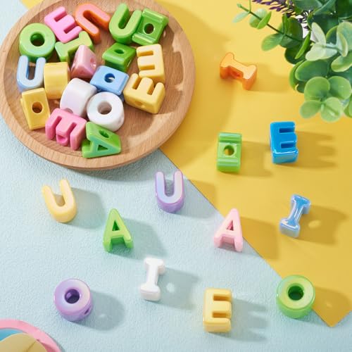 FASHEWELRY 30Pcs Large Acrylic Letter Beads with Large Hole Big Plastic Letter Blocks Charms 3D Letters Chunky Vowel Initial Alphabet Beads for Key Chains Necklace DIY Arts Craft Projects - color: Random #2, size: Vowels
