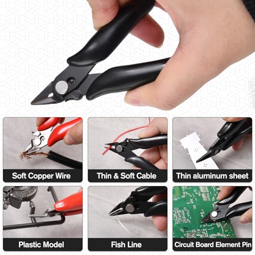 3.5-Inch Mini Cutter with Lock, 4 Pcs Precision Flush Cutters, Spring Loaded Micro Wire Cutter Diagonal Side Cutters Nipper, Soft Copper Wire Snip for Electronics, Model Sprue, Jewelry Making