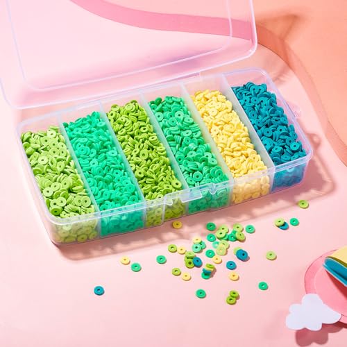 Elecrelive 5640Pcs Green Blue Clay Beads for Bracelets Making, 6mm Flat Round Heishi Beads Polymer Clay Chips for Chocker Necklace Earring DIY Crafts - color: Green Blue