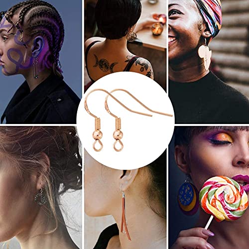 Rose Gold Earring Hooks - 120 PCS/60 Pairs Hypo-allergenic Rose Gold Plated Ear Wires Fish Hooks for Jewelry Making, Jewelry Findings Parts with 120 PCS Rubber Earring Backs Stopper for DIY Earrings - color: Regular Rose Gold